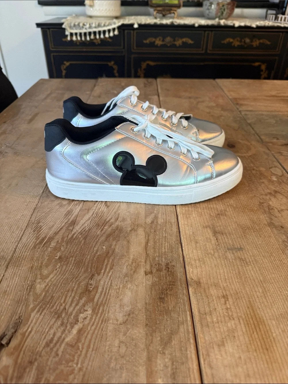 Disney Silver Metallic Sneakers with Black Mickey Patch